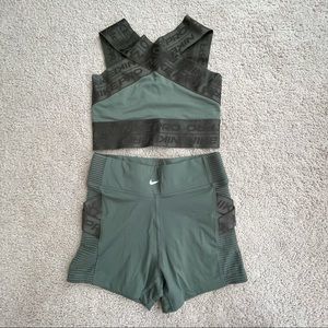 NIKE GREEN AEROADAPT SPORTS BRA & SHORT SET